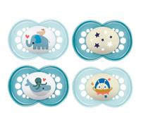 MAM Chupete original Day & Night de silicona «Skin Soft» / Chupete 6 - 16 // Juego de 4 unidades // Incluye 2 cajas de transporte esterilizadas
