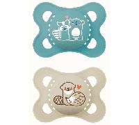 MAM Chupete de Látex de Caucho Natural, 2-6 Meses, con Tetina Simétrica, Plana y Flexible, con Caja Autoesterilizadora, Azul Mate, Pack de 2uds