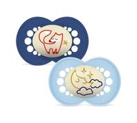 MAM Chupete Original para Bebés +16 Meses, Azul Mate, Noche, 2 uds | Brilla en la Oscuridad con Tetina Simétrica, Plana y Flexible de Skin Soft Silicone, de Fácil Aceptación