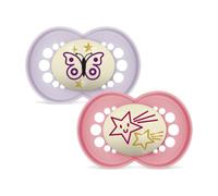 MAM Chupete Original para Bebés +16 Meses, Rosa Mate, Noche, 2 uds | Brilla en la Oscuridad con Tetina Simétrica, Plana y Flexible de Skin Soft Silicone, de Fácil Aceptación