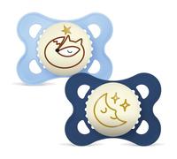 MAM Chupete Original para Bebés 2-6 Meses, Azul Mate, Noche, 2 uds | Brilla en la Oscuridad con Tetina Simétrica, Plana y Flexible de Skin Soft Silicone, con Caja Autoesterilizadora