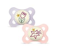 MAM Chupete Original para Bebés 2-6 Meses, Rosa Mate, Noche, 2 uds | Brilla en la Oscuridad con Tetina MAM Simétrica, Plana y Flexible de Skin Soft Silicone, con Caja Autoesterilizadora
