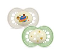 MAM Chupete Original para Bebés +6 Meses, Neutro Brillante, Noche, 2 uds | Brilla en la Oscuridad con Tetina Simétrica, Plana y Flexible de Skin Soft Silicone, con Caja Autoesterilizadora