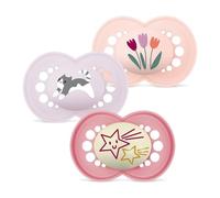 MAM Chupete Original para Bebés +6 Meses, Rosa Mate, 3 uds | Día y Noche con Tetina Simétrica, Plana y Flexible de Skin Soft Silicone, de Fácil Aceptación, con Caja Autoesterilizadora