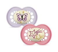 MAM Chupete Original para Bebés +6 Meses, Rosa Mate, Noche, 2 uds | Brilla en la Oscuridad con Tetina Simétrica, Plana y Flexible de Skin Soft Silicone, de Fácil Aceptación