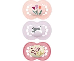 MAM | Chupete original rosa 18+ meses (3 piezas) color aleatorio - Chupete simétrico de silicona ultra suave - Chupete anatómico para un desarrollo bucal óptimo