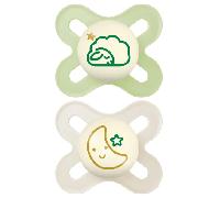 MAM Chupete de Látex de Caucho Natural, Brilla en la oscuridad, Recién Nacido, 0-2 Meses, con Tetina Simétrica, Plana y Flexible, con Caja Autoesterilizadora, MAM Original, Neutro Mate, Pack de 2uds