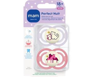 MAM - Chupete Perfect Night 18+ meses Animales (2 piezas) Color aleatorio - Chupete para lactantes fosforescente de silicona - Chupete de bebé ideal para un buen desarrollo bucal