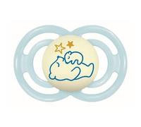 MAM Chupete que Brilla en la Oscuridad, a Partir de 6 Meses, Tetina Extra Delgada y Flexible de Silicona de Fácil Aceptación, con Caja Autoesterilizadora, MAM Perfect, Azul Brillante, Pack 1ud