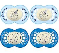 MAM Chupete que Brilla en la Oscuridad, a Partir de 6 Meses, Tetina Simétrica, Plana y Flexible de Silicona de Fácil Aceptación, con Caja Autoesterilizadora, Original, Azul Brillante, Pack 2uds