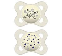 MAM Chupete que Brilla en la Oscuridad, Recién Nacido, 0+ Meses, con Tetina Simétrica, Plana y Flexible de Silicona de Fácil Aceptación, con Caja Autoesterilizadora, Original, Neutro, Pack de 2uds