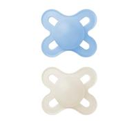 MAM Chupete, Recién Nacido, 0-2 Meses, con Tetina Simétrica, Plana y Flexible de Silicona Skin Soft Silicone de Fácil Aceptación, con Caja Autoesterilizadora, Original, Azul Mate, Pack de 2uds