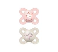 MAM Original Start Chupete 0-2 meses (juego de 2), chupete MAM 0-2 meses con tetina ortodóntica de silicona, kit de 2 accesorios para bebé con porta chupete esterilizador, rosa/neutro