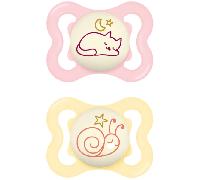 MAM Chupete con Escudo Ventilado, Brilla en la Oscuridad, 2-6 Meses, Tetina Extra Delgada y Flexible de Fácil Aceptación, con Caja Autoesterilizadora, MAM Supreme, Rosa Brillante, Pack 2uds