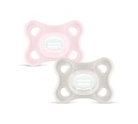 MAM Chupete Todo Silicona, 3-12 Meses, con Tetina Simétrica, Extra Pequeña y Cuello Delgado de Silicona Skin Soft Silicone de Fácil Aceptación, con Caja Autoesterilizadora, MAM Comfort, Rosa, 2uds