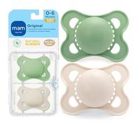 MAM Chupetes de látex originales Binky para 0-6 meses, tetina de goma natural, material bio-circular, fácil de limpiar, con estuche esterilizador, 2 unidades