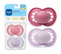 MAM Chupetes de látex originales Binky para 6-16 meses, tetina de goma natural, material bio-circular, fácil de limpiar, con estuche esterilizador, 2 unidades