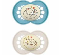 MAM Chupetes de noche originales | 6 más meses | 2 piezas | Glow in the Dark chupete | Viene en estuche esterilizador ficticio | Materiales duraderos | accesorios para bebés | azul (varios diseños)