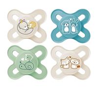 MAM Chupetes de silicona Skin Soft para recién nacidos y prematuros extra pequeños // 0 - 2 meses // Juego de 4 // Incluye 2 cajas de transporte para esterilizar