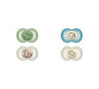 MAM Chupetes Original Pure + Original Pure Night, Set de 4 Chupetes con Tetina de Silicona SkinSoftTM Ultrasuave para Bebés de 6+ Meses, Brilla en la Oscuridad, color Neutro, 4 unidades
