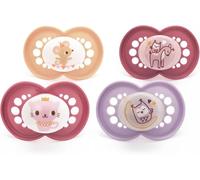 MAM Chupetes originales Day & Night | 6-18 meses | Paquete de 4 | Incluye 2 chupetes que brillan en la oscuridad | Diseño ortodóntico | Accesorios para bebé | Rosa (varios diseños)