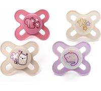 MAM Chupetes originales Start Day & Night | 0-2 meses | Paquete de 4 | Incluye 2 chupetes que brillan en la oscuridad | Diseño ortodóntico | Accesorios para bebé | Rosa (varios diseños)