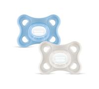MAM Comfort Chupete en set de 2 unidades, 100 % silicona, con funda para chupete de 2 a 6 meses, azul y gris-verde
