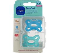 MAM Chupete Comfort Todo silicona Tetina simétrica extra pequeña Cuello delgado 0-3 meses Azul 2 uds