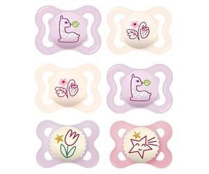 MAM Day & Night - Chupete de silicona (0-6 niñas), pack de 6 chupetes con 3 cajas de viaje