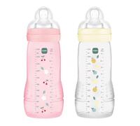 MAM Easy Active 6 meses y más color bayas + perla (paquete de 2 x 330 ml) - con chupete de silicona de velocidad ultrarrápida X para bebé con cierre hermético