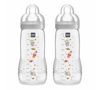 MAM Easy Active - Biberón con tetas MAM de flujo rápido, paquete de biberones, alimentación para bebés, 330 ml, color crema (los diseños pueden variar), Instrucciones en Lengua Extranjera