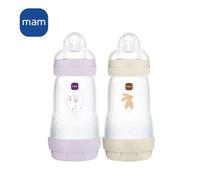 Mam Easy Start Anticólico Biberón Cuello Ancho 260 Ml Pack 2 Lilac Y Sand, Tetina Silicona Flow 2, Base Aireada, Sin Bpa, Apto Microvapor Esterilizable