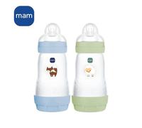 Mam Easy Start Biberón Anticólico 260 Ml Pack 2 Flow 2 Ocean & Sable, Tetina De Silicona Suave, Base Ventilada Anti-colic, Auto-esterilizable Microondas, Sin Bpa