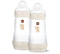 MAM Easy Start - Juego de 2 biberones anticólicos (260 ml), botella de leche con válvula inferior contra cólicos, tetina tamaño 1, desde el nacimiento, Uni Mix