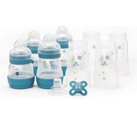MAM Easy Start - Kit de arranque anticólico autoesterilizado para recién nacidos con biberón y tetina, esenciales para recién nacidos, azul (los patrones pueden variar)