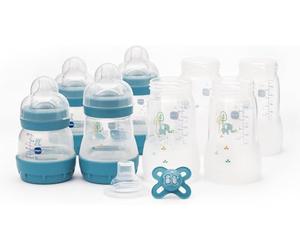 MAM Easy Start - Kit de arranque anticólico autoesterilizado para recién nacidos con biberón y tetina, esenciales para recién nacidos, azul (los patrones pueden variar)