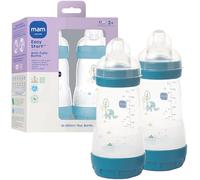 MAM Easy Start Matte Anti-Colic Baby Bottles, Medium Flow Nipples, Baby Boy, 9 oz (2 Count), Blue