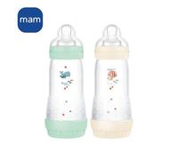 Mam Easy Start Pack 2 Biberones Anticólicos 320 Ml Con Tetina Silicona Flujo 3, Forma Ergonómica, Válvula Anti-aire Y Esterilización En Microondas (menta Y Algodón)