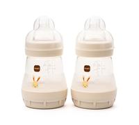 MAM Easy Start Self Sterilising Anti-Colic Baby Bottle 2 Pack (2 x160 ml) with Slow Flow MAM Teats Size 1, Newborn Essentials, Cream (Designs May Vary)