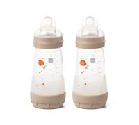 MAM Easy Start Self Sterilising Anti-Colic Baby Bottle Pack of 2 (2 x 260 ml), MAM Bottles with Medium Flow MAM Teats Size 2, Newborn Essentials, Grey (Designs May Vary)