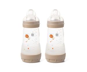 MAM Easy Start Self Sterilising Anti-Colic Baby Bottle Pack of 2 (2 x 260 ml), MAM Bottles with Medium Flow MAM Teats Size 2, Newborn Essentials, Grey (Designs May Vary)