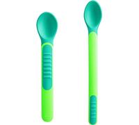 Mam Heat Sensitive Spoons & Cover - Cubiertos de destete que cambian de color con el calor, verde, Instrucciones en Lengua Extranjera