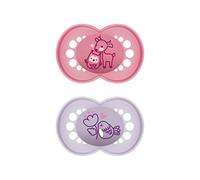 MAM Juego de 2 chupetes de látex originales hechos de materiales sostenibles y biorenovables, chupete para bebé con tetina simétrica y adecuada para la mandíbula, a partir de 16 meses, ciervo/pájaro