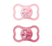 MAM Juego de 2 chupetes de silicona Air en un juego de 2 unidades, diseño de escudo ligero y aireado, chupete de bebé amigable con los dientes de silicona especial MAM SkinSoft con caja para chupetes