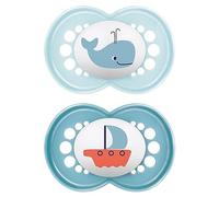 MAM - Juego de 2 chupetes originales para bebés de 16 meses o más, 94% de aceptación, aptos para lactancia, recomendadas por parteras, suaves para los dientes, de silicona SkinSoft, ballena
