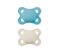 MAM Juego de 2 chupetes originales para bebés respetuosos con los dientes hechos de materiales sostenibles y orgánicos renovables, tetina de silicona MAM SkinSoft, con caja para chupetes, 0-6 meses,