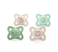 MAM - Juego de 4 chupetes originales para día y noche, 0 a 6 meses, incluye 2 tetinas fosforescentes | Diseño ortodóntico | Accesorios para bebé | Beige (diferentes modelos)