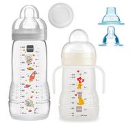 MAM - Juego de biberones Easy Active Baby Bottle Set Uni // 1 botella para bebé de 330 ml con tetina tamaño 2 // 1 entrenador MAM con tetina y boquilla suave