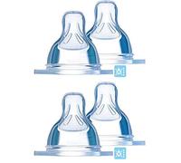 MAM Juego de tetinas de seda, tamaño 4, sin goteo, a partir de 4 meses, juego de 4 unidades, a prueba de fugas, para primeros intentos de beber