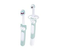 MAM Learn to Brush Set, cepillo de dientes para bebé con mango largo para sujetar juntos, cepillo de dientes para niños que entrena el cepillado de dientes, a partir de 5 meses y más, turquesa, 1